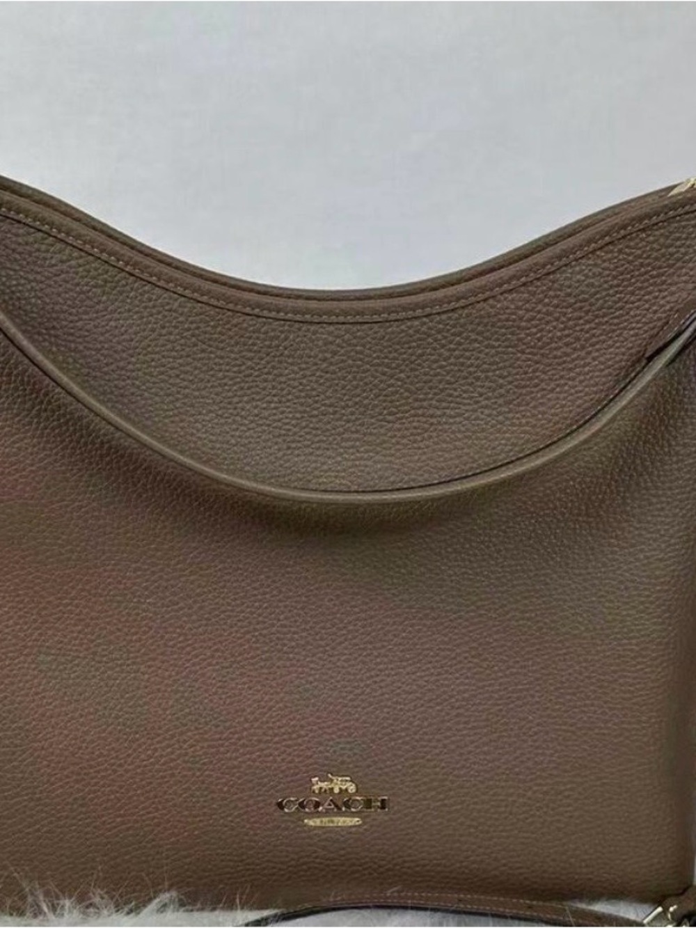 Coach Dark Brown Pebbled Leather Shoulder Bag with Gold Logo